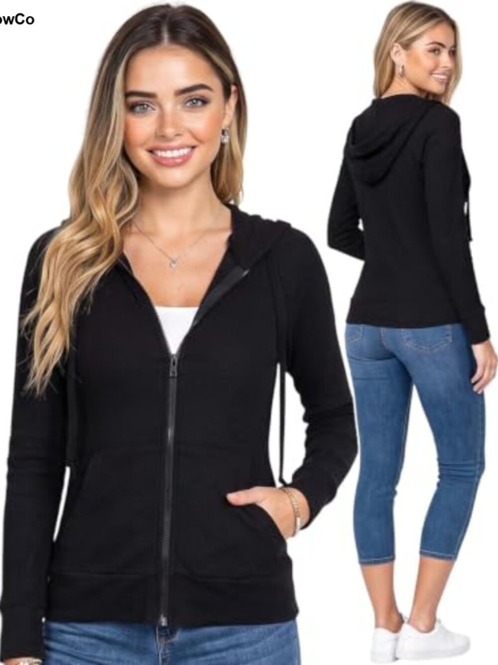 Women's Long Sleeve Full Zip Hoodie Jacket Lightweight Pouch Pocket